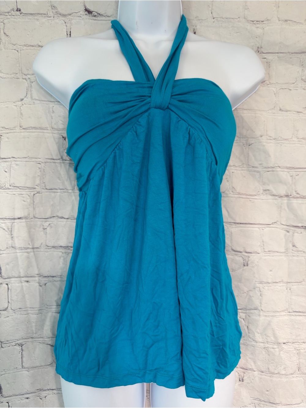 Apostrophe Teal Knot-Front Halter Tank Large